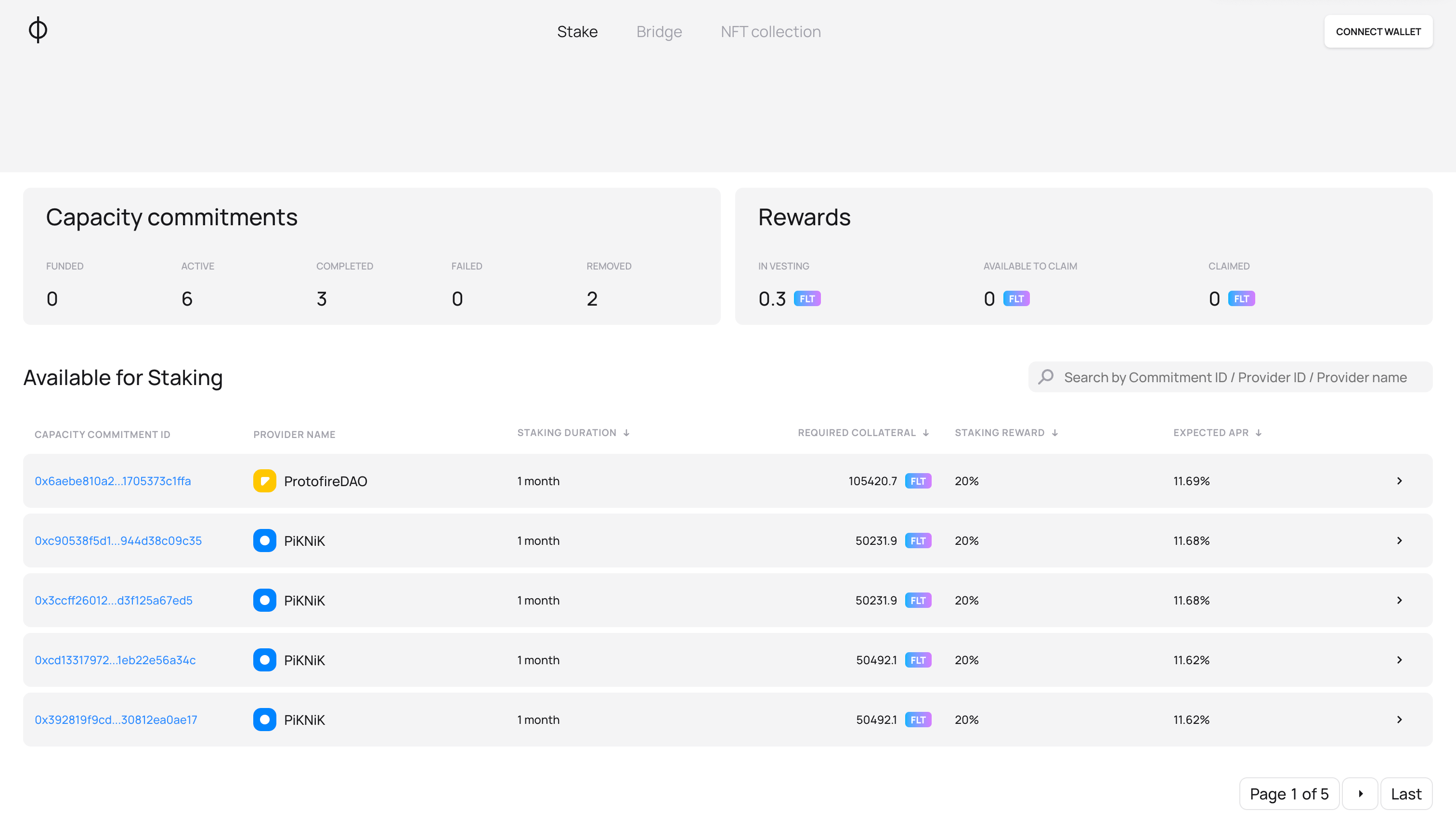 The view of the main page of the Staking Application