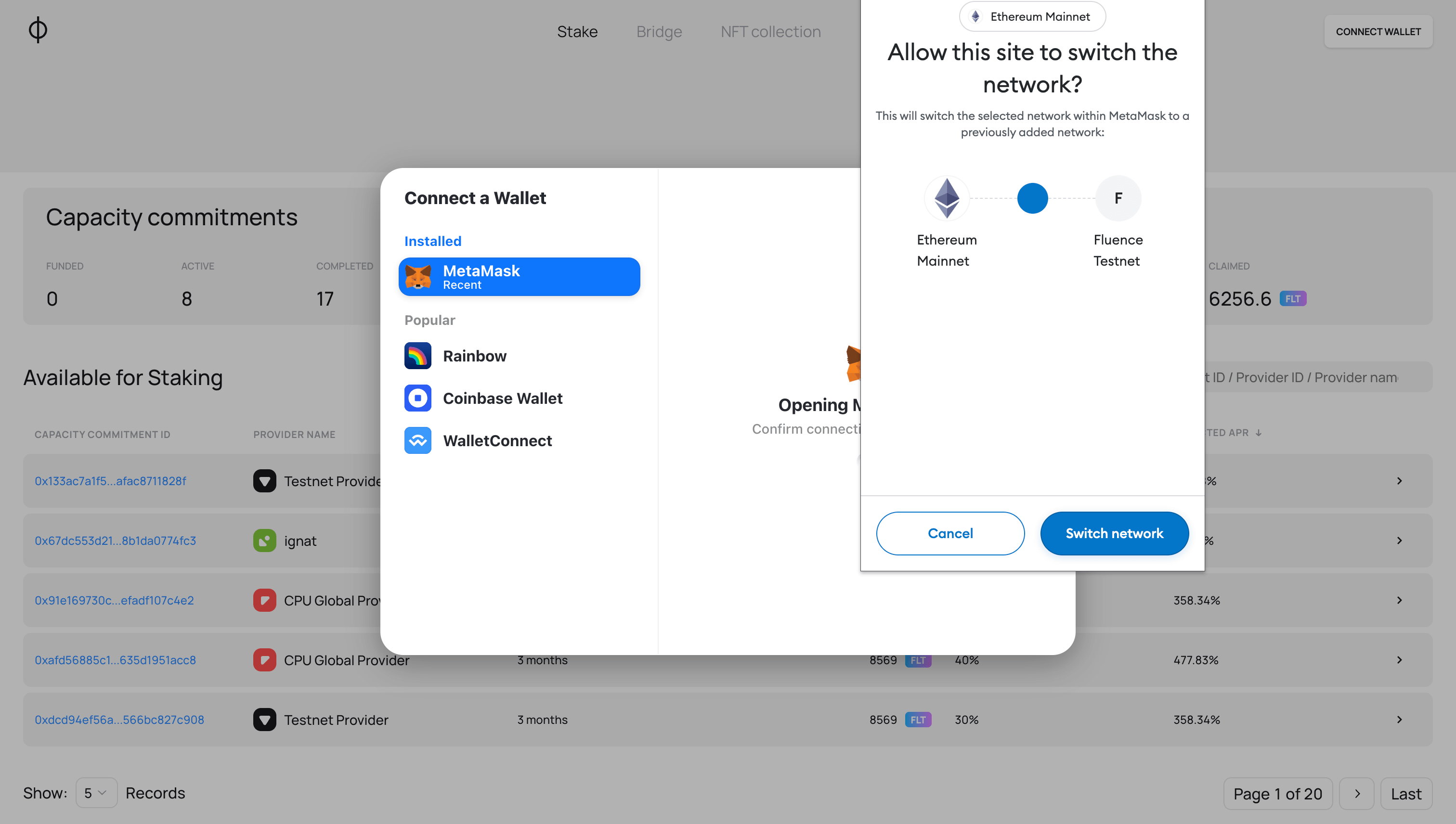 Example of switching the network